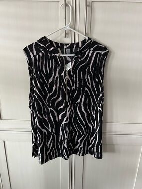 Anne Klein Sport Sleeveless Zebra-Print Blouse - Black & White